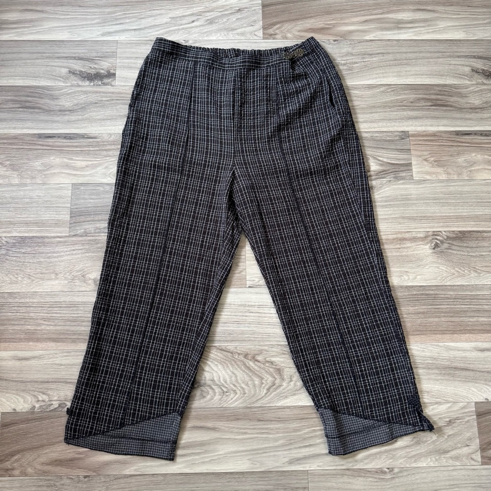 Habitat Plaid Cropped Elastic Waist Textured Crepe Fabric Size Large